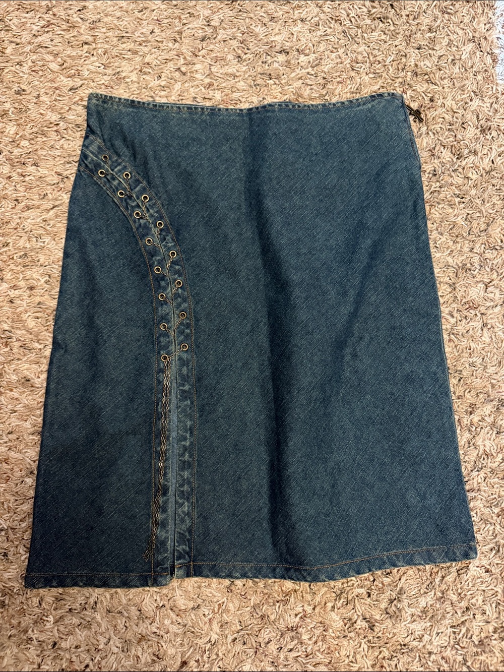 JLo by Jennifer Lopez Dark Blue Denim A-Line Denim Skirt with Eyelet ChainDetail